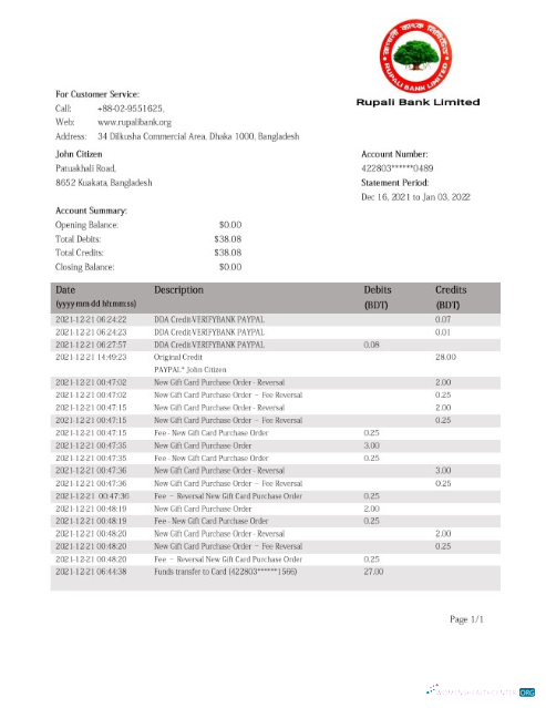 Download Bangladesh Rupalii bank statement word